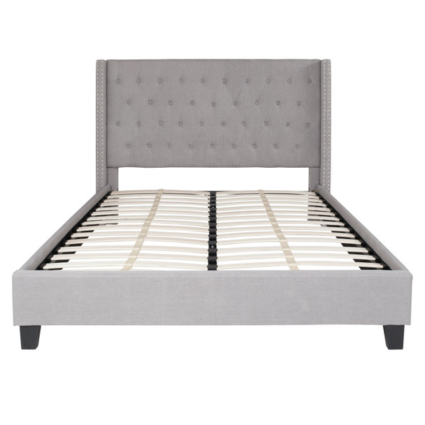 Riverdale Queen Size Tufted Upholstered Platform Bed in Light Gray Fabric with 10 Inch CertiPUR-US Certified Pocket Spring Mattress