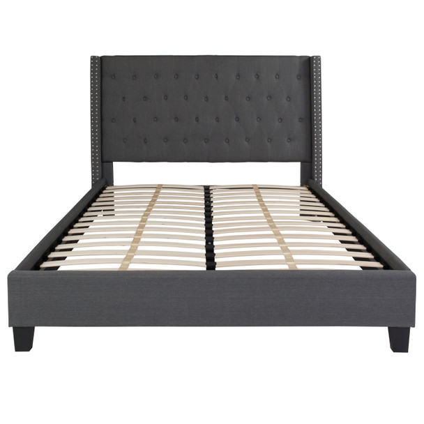Riverdale Queen Size Tufted Upholstered Platform Bed in Dark Gray Fabric with 10 Inch CertiPUR-US Certified Pocket Spring Mattress