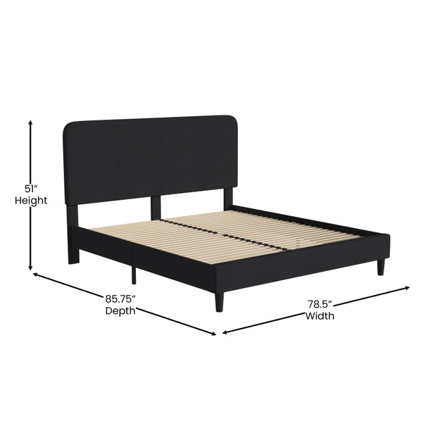 Addison Charcoal King Fabric Upholstered Platform Bed - Headboard with Rounded Edges - No Box Spring or Foundation Needed