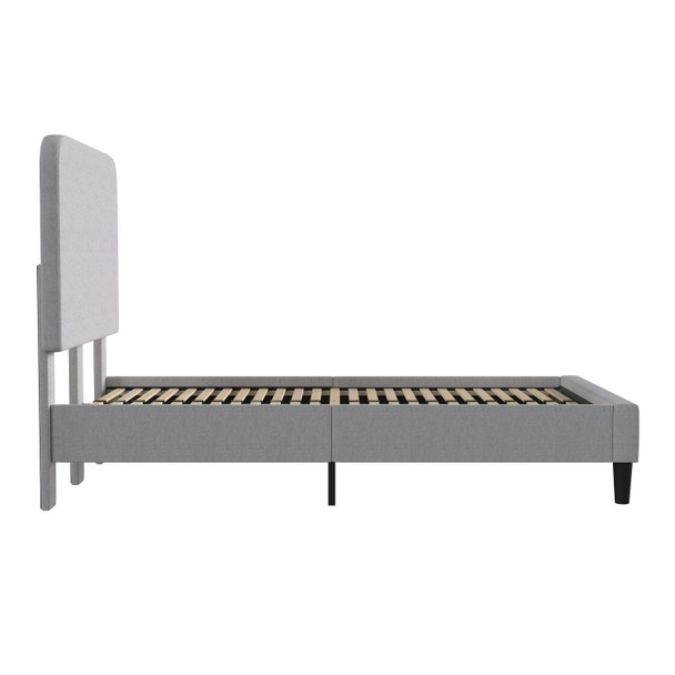 Addison Light Grey Twin Fabric Upholstered Platform Bed - Headboard with Rounded Edges - No Box Spring or Foundation Needed