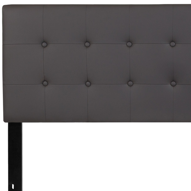 Lennox Tufted Upholstered Queen Size Headboard in Gray Vinyl