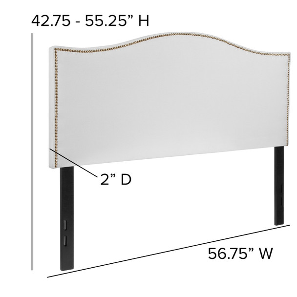 Lexington Upholstered Full Size Headboard with Accent Nail Trim in White Fabric