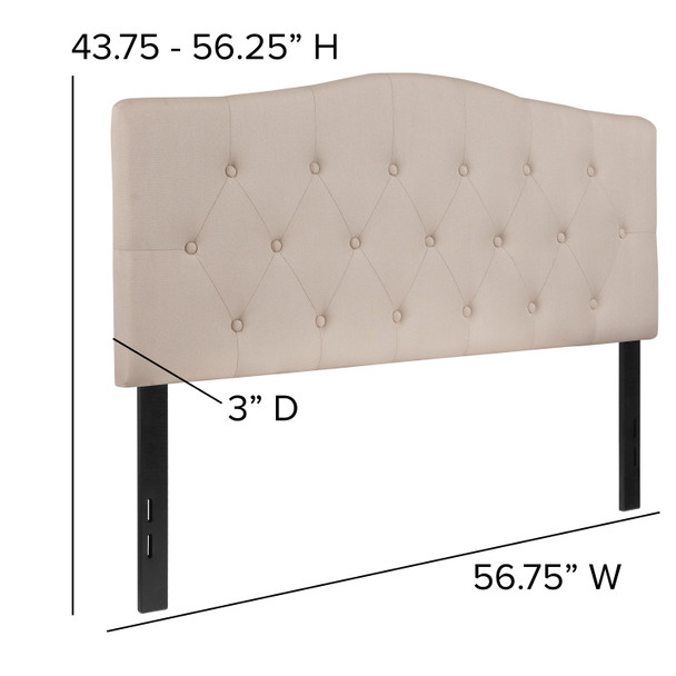 Cambridge Tufted Upholstered Full Size Headboard in Beige Fabric