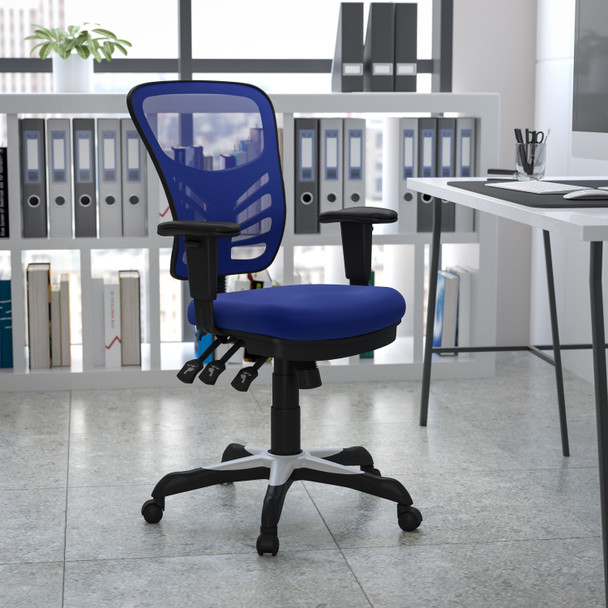 Nicholas Mid-Back Blue Mesh Multifunction Executive Swivel Ergonomic Office Chair with Adjustable Arms