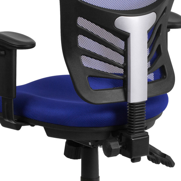 Nicholas Mid-Back Blue Mesh Multifunction Executive Swivel Ergonomic Office Chair with Adjustable Arms