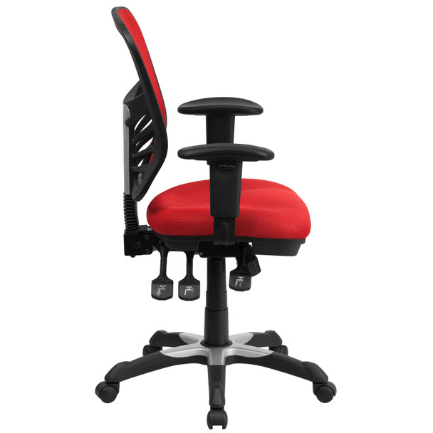 Nicholas Mid-Back Red Mesh Multifunction Executive Swivel Ergonomic Office Chair with Adjustable Arms
