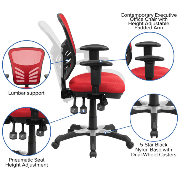 Nicholas Mid-Back Red Mesh Multifunction Executive Swivel Ergonomic Office Chair with Adjustable Arms