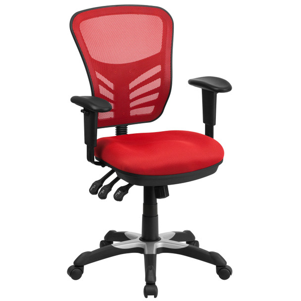 Nicholas Mid-Back Red Mesh Multifunction Executive Swivel Ergonomic Office Chair with Adjustable Arms