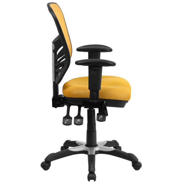 Nicholas Mid-Back Yellow-Orange Mesh Multifunction Executive Swivel Ergonomic Office Chair with Adjustable Arms