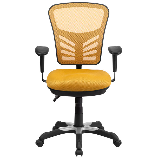 Nicholas Mid-Back Yellow-Orange Mesh Multifunction Executive Swivel Ergonomic Office Chair with Adjustable Arms