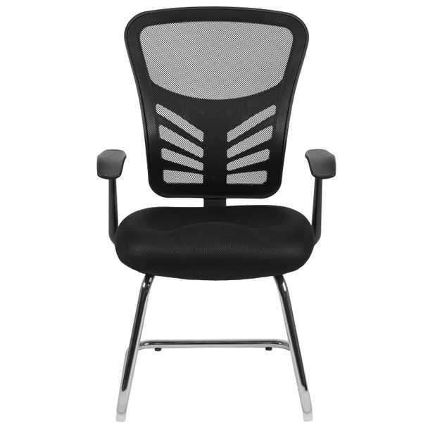 Steve Black Mesh Side Reception Chair with Chrome Sled Base