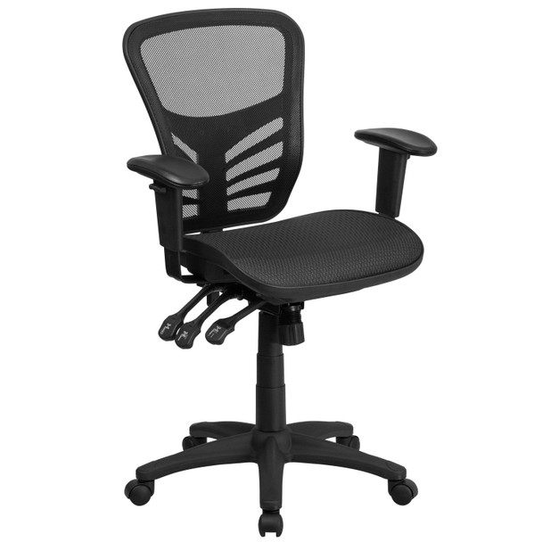 Nicholas Mid-Back Transparent Black Mesh Multifunction Executive Swivel Ergonomic Office Chair with Adjustable Arms