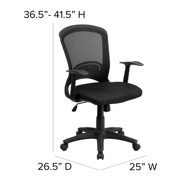 Manny Mid-Back Designer Black Mesh Swivel Task Office Chair with Arms