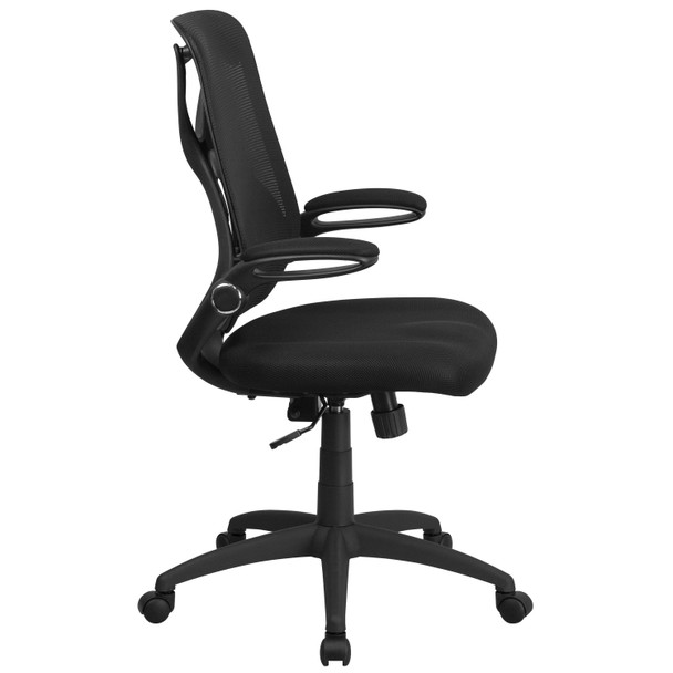 Kimble High Back Black Mesh Executive Swivel Ergonomic Office Chair with Adjustable Lumbar, 2-Paddle Control and Flip-Up Arms
