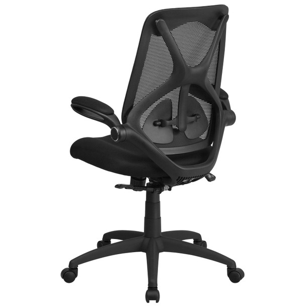 Kimble High Back Black Mesh Executive Swivel Ergonomic Office Chair with Adjustable Lumbar, 2-Paddle Control and Flip-Up Arms