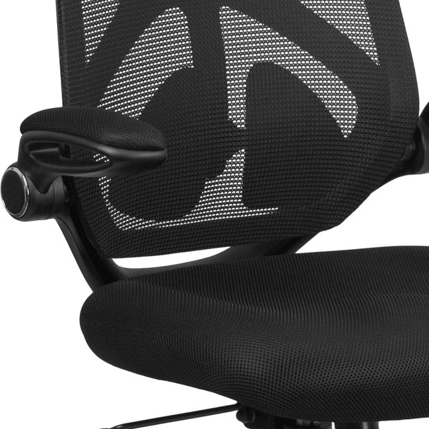 Kimble High Back Black Mesh Executive Swivel Ergonomic Office Chair with Adjustable Lumbar, 2-Paddle Control and Flip-Up Arms