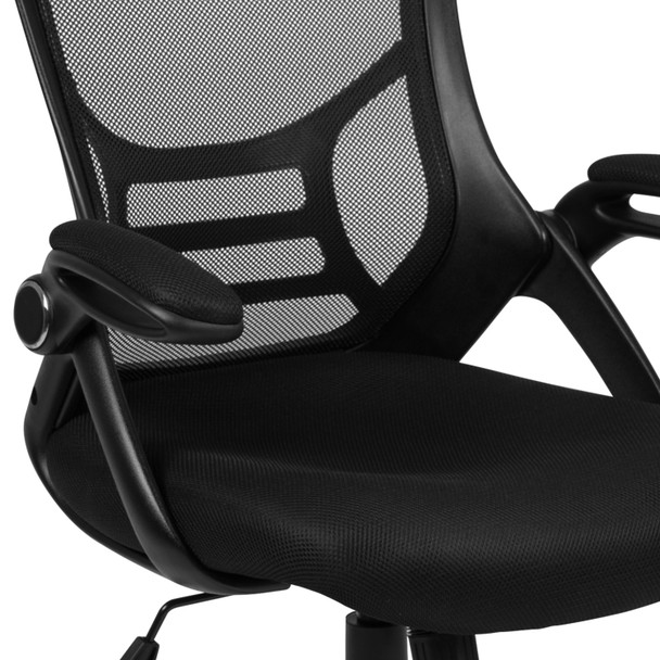 Porter High Back Black Mesh Ergonomic Swivel Office Chair with Black Frame and Flip-up Arms