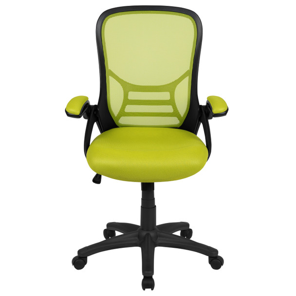 Porter High Back Green Mesh Ergonomic Swivel Office Chair with Black Frame and Flip-up Arms