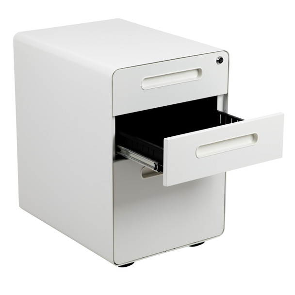 Wren Ergonomic 3-Drawer Mobile Locking Filing Cabinet with Anti-Tilt Mechanism and Hanging Drawer for Legal & Letter Files, White