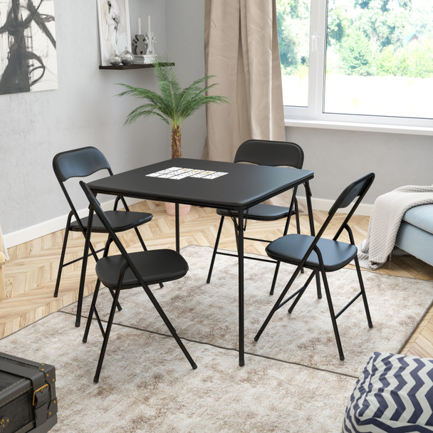 Madison 5 Piece Black Folding Card Table and Chair Set