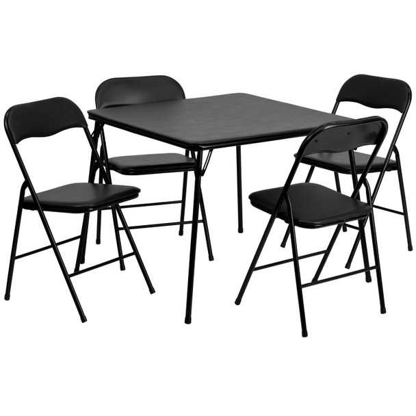 Madison 5 Piece Black Folding Card Table and Chair Set