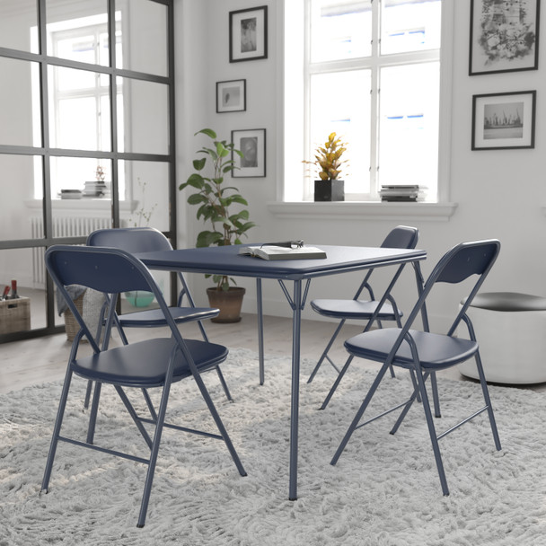 Madison 5 Piece Navy Folding Card Table and Chair Set