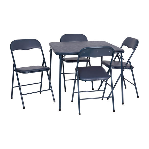 Madison 5 Piece Navy Folding Card Table and Chair Set