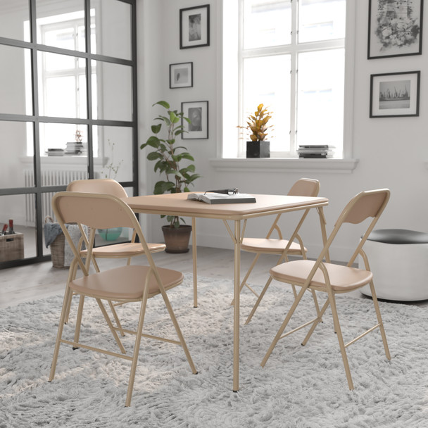 Madison 5 Piece Tan Folding Card Table and Chair Set