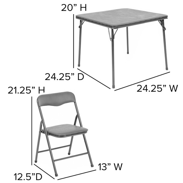Mindy Kids Gray 5 Piece Folding Table and Chair Set