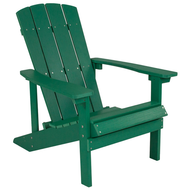3 Piece Charlestown Green Poly Resin Wood Adirondack Chair Set with Fire Pit - Star and Moon Fire Pit with Mesh Cover