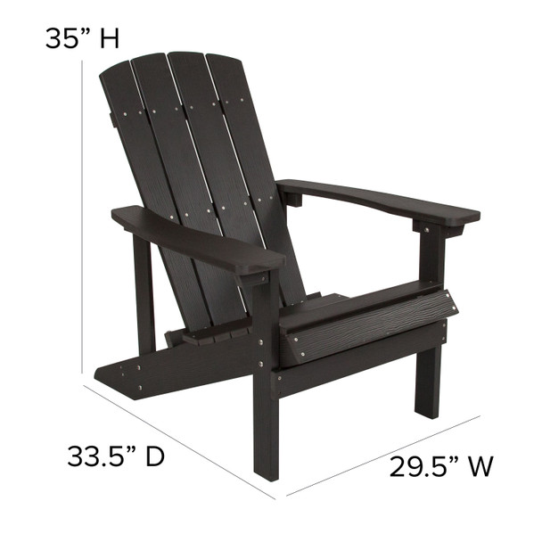 2 Pack Charlestown All-Weather Poly Resin Wood Adirondack Chairs with Side Table in Black