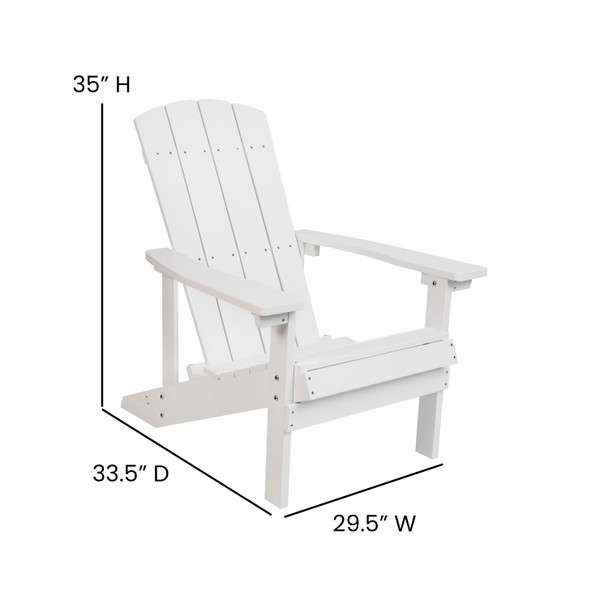 2 Pack Charlestown All-Weather Poly Resin Wood Adirondack Chairs with Side Table in White