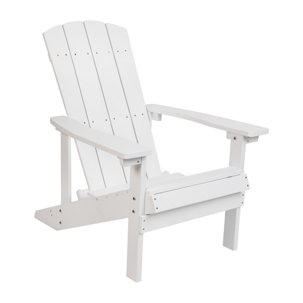 2 Pack Charlestown All-Weather Poly Resin Wood Adirondack Chairs with Side Table in White