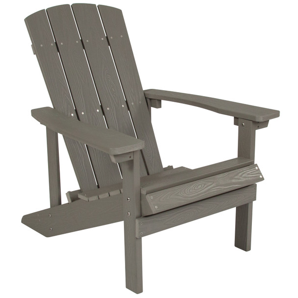 5 Piece Charlestown Gray Poly Resin Wood Adirondack Chair Set with Fire Pit - Star and Moon Fire Pit with Mesh Cover