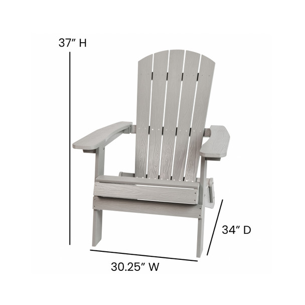 2 Pack Charlestown All-Weather Poly Resin Folding Adirondack Chairs with Side Table in Gray