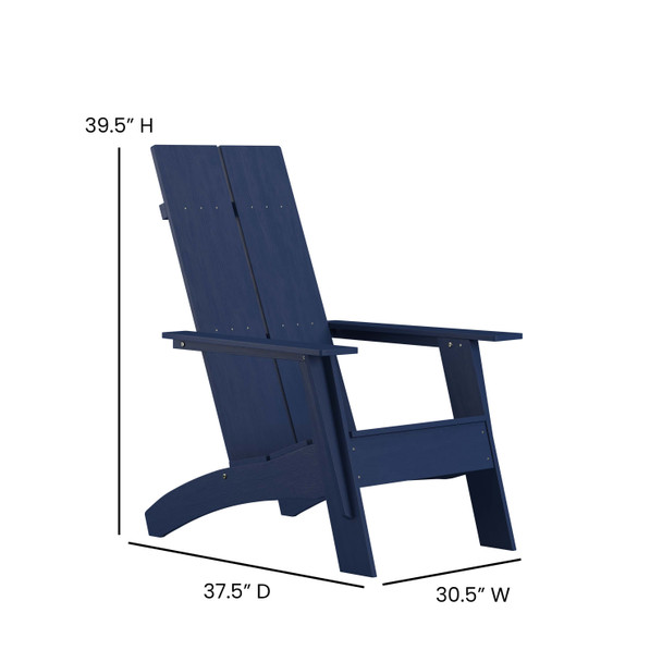 Sawyer Modern All-Weather Poly Resin Wood Adirondack Chair with Foot Rest in Navy