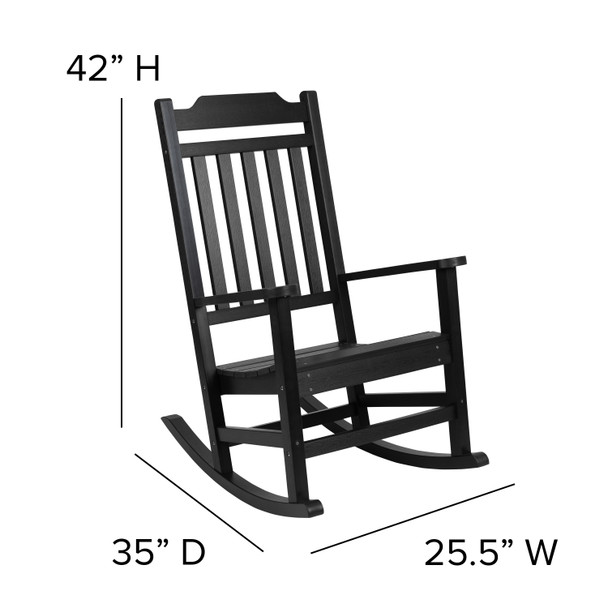 Set of 2 Winston All-Weather Poly Resin Rocking Chairs with Accent Side Table in Black