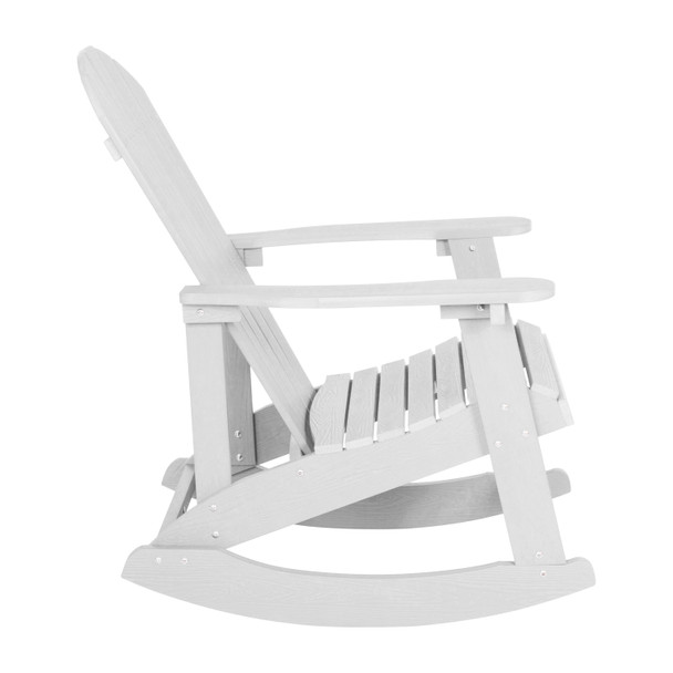 Savannah All-Weather Poly Resin Wood Adirondack Rocking Chair with Rust Resistant Stainless Steel Hardware in White