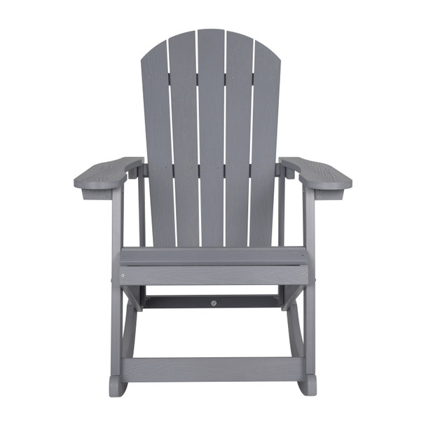 Savannah All-Weather Poly Resin Wood Adirondack Rocking Chair with Rust Resistant Stainless Steel Hardware in Gray - Set of 2