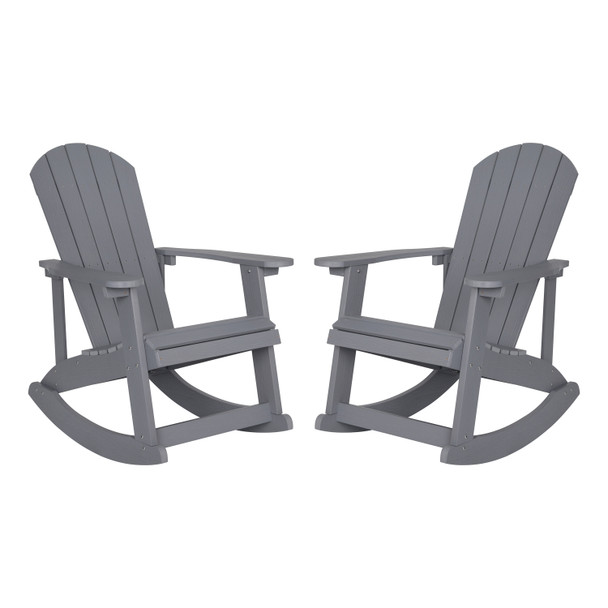 Savannah All-Weather Poly Resin Wood Adirondack Rocking Chair with Rust Resistant Stainless Steel Hardware in Gray - Set of 2