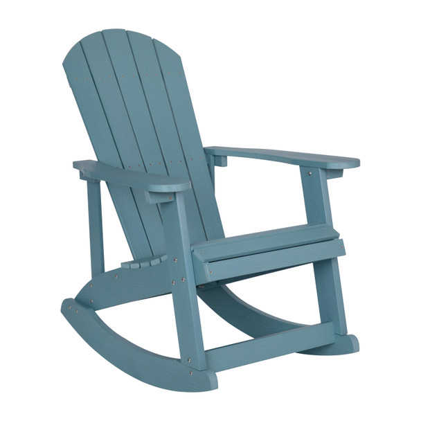 Savannah Set of 2 Sea Foam All-Weather Poly Resin Wood Adirondack Rocking Chairs with 22" Round Wood Burning Fire Pit