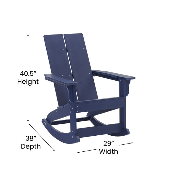 Finn Modern All-Weather 2-Slat Poly Resin Wood Rocking Adirondack Chair with Rust Resistant Stainless Steel Hardware in Navy