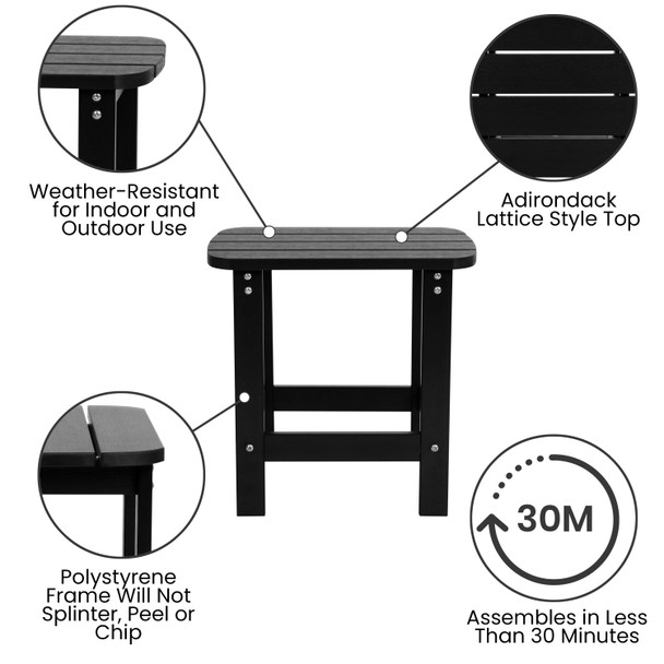 Set of 4 Black Finn Modern All-Weather 2-Slat Poly Resin Rocking Adirondack Chairs with Matching Side Table