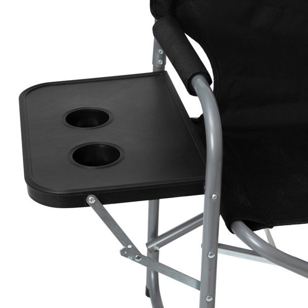 Benjamin Folding Black Director's Camping Chair with Side Table and Cup Holder - Portable Indoor/Outdoor Steel Framed Sports Chair