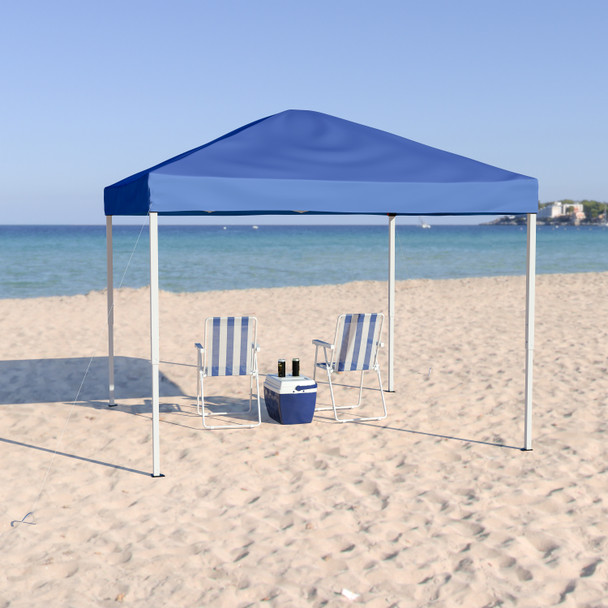 Harris 10'x10' Blue Outdoor Pop Up Event Slanted Leg Canopy Tent with Carry Bag