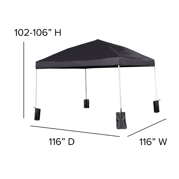 Harris 10'x10' Black Pop Up Event Straight Leg Canopy Tent with Sandbags and Wheeled Case