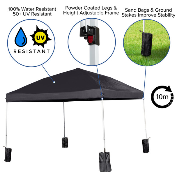 Harris 10'x10' Black Pop Up Event Straight Leg Canopy Tent with Sandbags and Wheeled Case