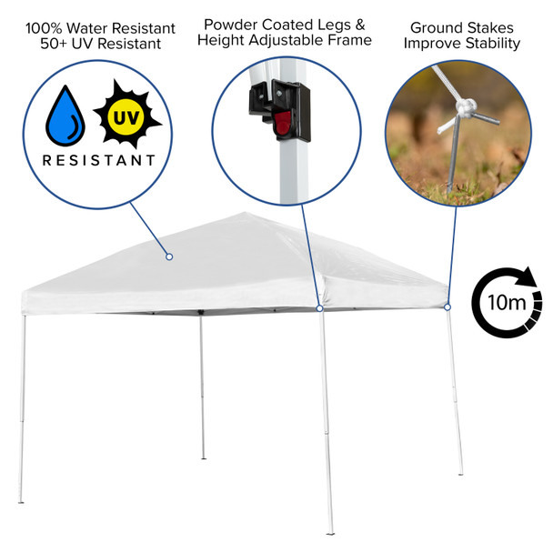 Otis 10'x10' White Pop Up Event Canopy Tent with Carry Bag and 6-Foot Bi-Fold Folding Table with Carrying Handle - Tailgate Tent Set