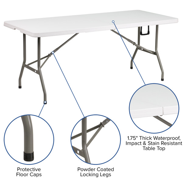 Otis Portable Tailgate/Event Tent Set-10'x10' Wheeled White Pop Up Canopy Tent, 6-Foot Bi-Fold Table, 4 White Folding Chairs