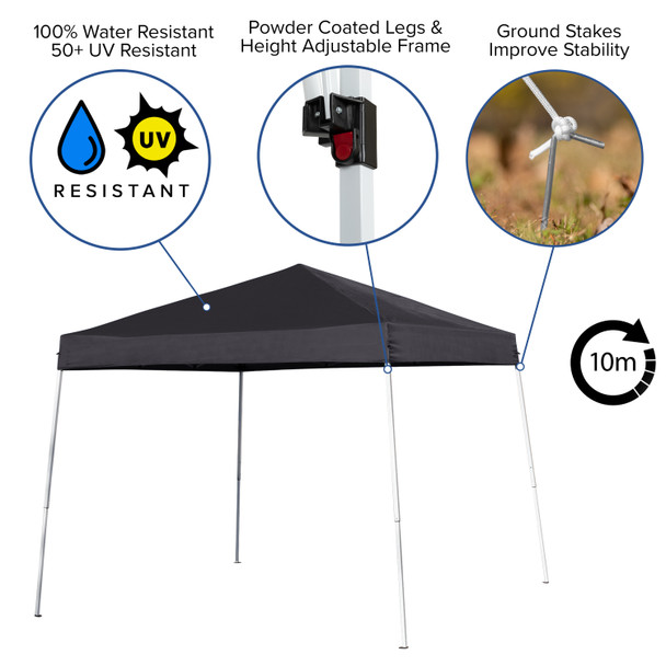 Harris 8'x8' Black Outdoor Pop Up Event Slanted Leg Canopy Tent with Carry Bag